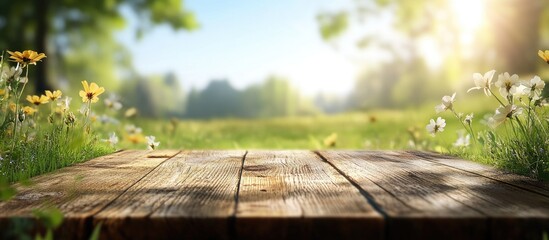 Aufkleber - Nature blurred background with wooden board. with copy space image. Place for adding text or design