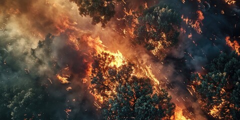 Wall Mural - Devastating wildfire captured from a bird s perspective