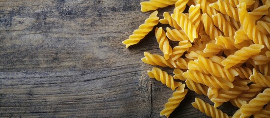 Poster - Dry pasta Viewed from above On a wooden surface Free copyspace