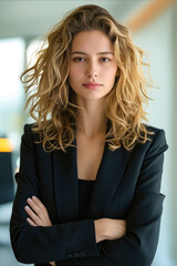 Canvas Print - A woman in a black suit with her arms crossed