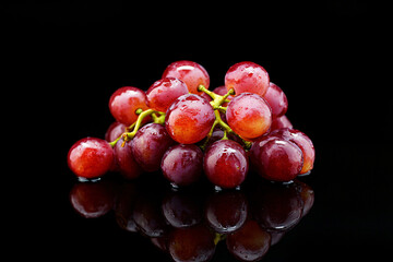 Sticker - Red Grapes on Black Background.