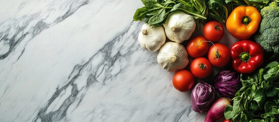 Poster - vegetables on a marble surface. with copy space image. Place for adding text or design