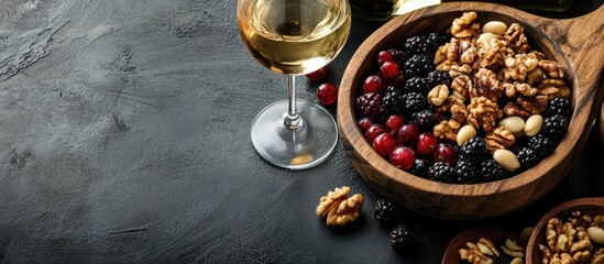 Aufkleber - dried berry and walnut French dish with white wine. with copy space image. Place for adding text or design