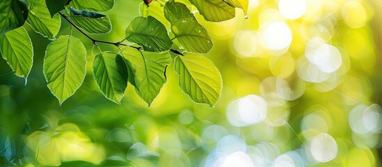 Fresh young tree leaves against a blurred gray textured background Provides an option for copyspace suitable for photo overlay presentation