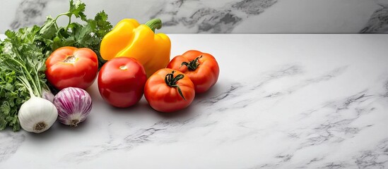 Poster - vegetables on a marble surface. with copy space image. Place for adding text or design