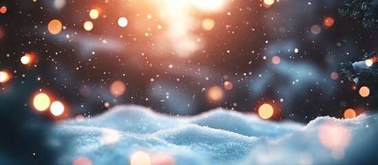 Wall Mural - blurred Christmas backdrop snow bokeh flat lay copyspace