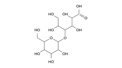 Sticker - lactobionic acid molecule, structural chemical formula, ball-and-stick model, isolated image e399