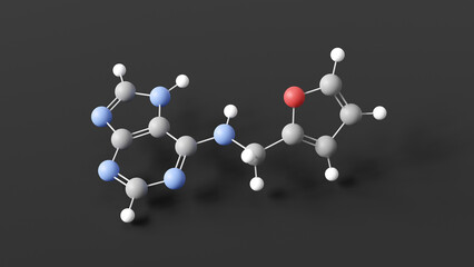 Sticker - kinetin molecule 3d, molecular structure, ball and stick model, structural chemical formula plant hormone