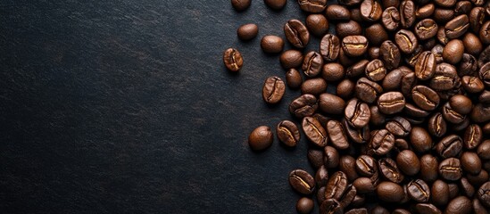 Wall Mural - Roasted coffee beans and fresh coffee beans. with copy space image. Place for adding text or design