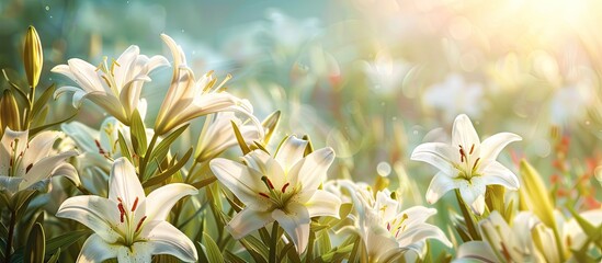 Wall Mural - blooming lilies providing a beautiful backdrop in the field with copy space image available