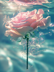 Wall Mural - A pink rose is floating in a pool of water