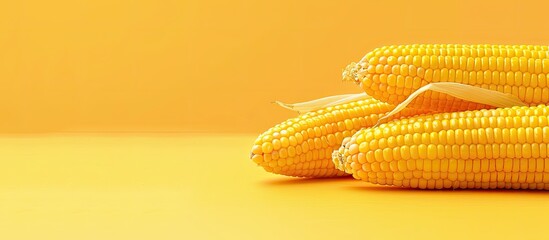Wall Mural - yellow background showcasing fresh corn with copy space image