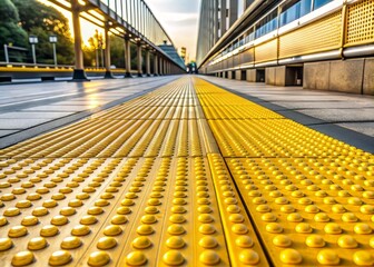 bright yellow tactile guides on a pedestrian walkway provide visual and sensory cues, facilitating s