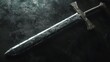 © Aris Suwanmalee - A medieval sword rests on a dark, textured surface, its metal glinting with age. The blade is sharp and menacing, suggesting a history of battles and valor.