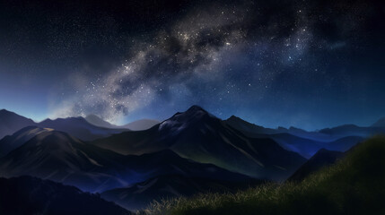 Wall Mural - a mountain range with a dark sky and a large amount of stars
