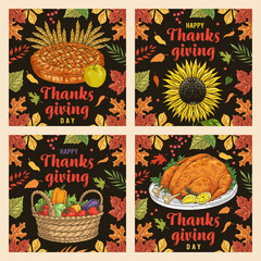 Canvas Print - Thanksgiving day colorful set posters