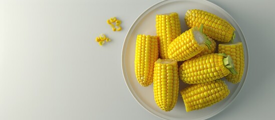 Canvas Print - Plate featuring portions of sweet boiled corn cobs with space for custom images. Copy space image. Place for adding text and design