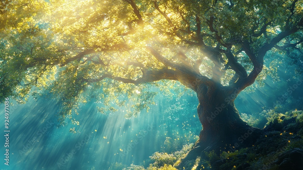 Majestic Oak Tree Bathed in Sunlight - Nature Photography - A majestic ...