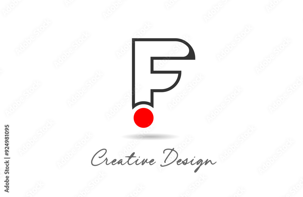 F letter alphabet logo icon design with black line color and red dot ...