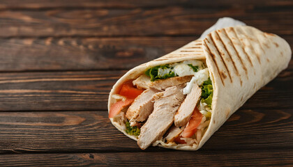 Delicious chicken shawarma. Tasty fast food. Cooking and culinary concept.