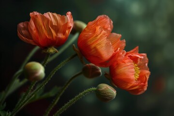 Wall Mural - Closeup of orange iceland poppies blooming in the garden
