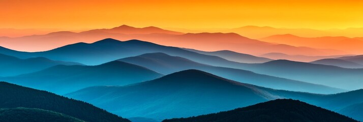 serene mountain landscape at sunset - a breathtaking view of a mountain range at sunset, showcasing 