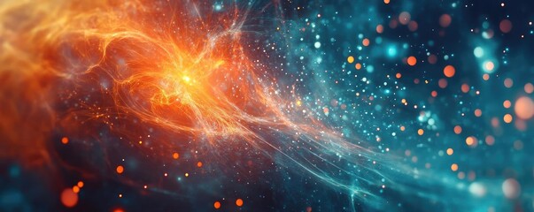 Wall Mural - A vibrant cosmic scene showcasing swirling colors and luminous particles, creating a mesmerizing display of interstellar beauty.