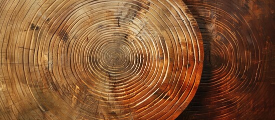 Wall Mural - A cross section of wood displays two brown circular patterns against a copy space image