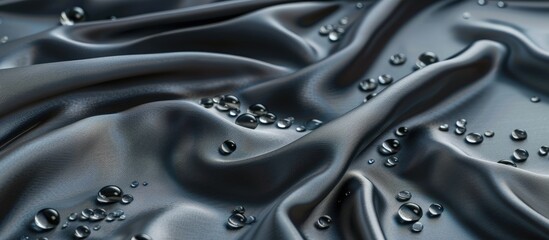 Water droplets on a grey fabric with hydrophobic properties serving as a textile backdrop with ample copy space image