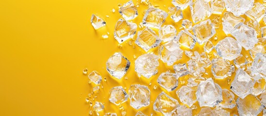 Wall Mural - Top down view of crushed ice on a yellow background with copy space image available