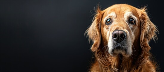 Wall Mural - Close up image featuring a golden retriever dog with plenty of copy space around it