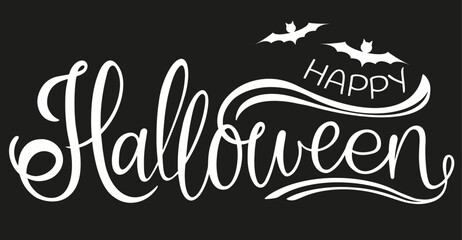 Wall Mural - Happy Halloween text. Handwritten calligraphy text for inspirational posters, cards and social media content. phrase isolated.	