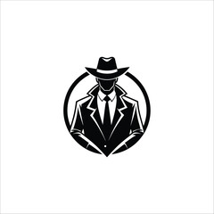 Simple Clean Detective Theme logo silhouette of man wear hat and coat