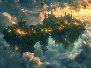 Wall Mural - Floating City in the Clouds.