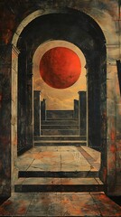 Canvas Print - Red Moon Over Ruined City.