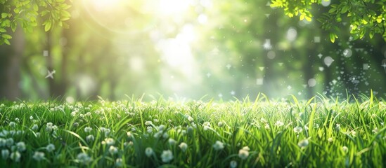 Green spring landscape with copy space image an ideal meadow banner representing spring and summer park views with a blurred background