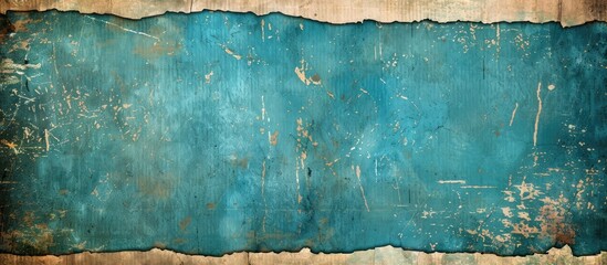 Poster - Vintage style design with a panoramic background on an old rough blue paper texture with a faded surface and a blank retro page offering copy space image