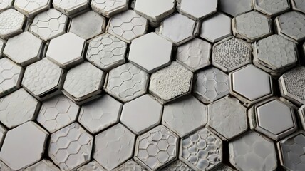 Wall Mural - Panoramic Wall of Random shifted white honeycomb hexagon