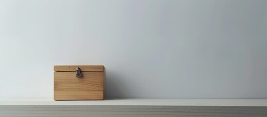 Wall Mural - Office symbol on a wooden block against a white paper background next to an empty chest embodying the adaptable office concept with copy space image