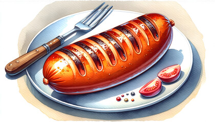 Wall Mural - grilled sausage on a plate