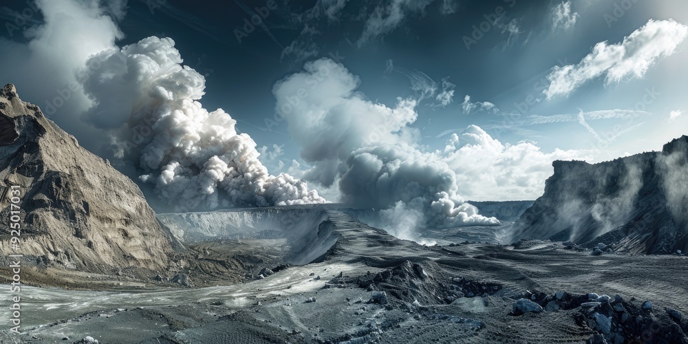 Explosive operations in an open pit coal mining site Dust clouds and ...