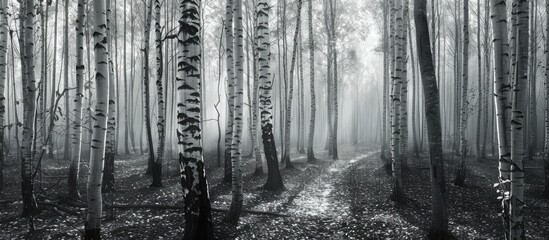 Wall Mural - autumn forest in monochrome hues with copy space image