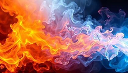 Wall Mural - Abstract colorful smoke and fire with glowing swirls.