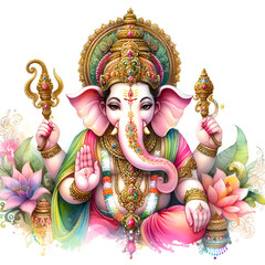 Wall Mural - Watercolor Lord Ganesh background image