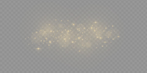 Wall Mural - The light of gold dust. bokeh light effect background png. Christmas glowing dust background. Yellow flickering glow with confetti bokeh light and particle motion.