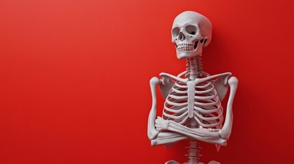 Skeleton arm crossed on red background