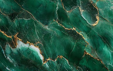 Fototapete - Vibrant Green Marble Texture with Intricate White and Gold Veins, Polished Surface