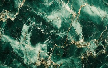 Fototapete - Vibrant Green Marble Texture with Intricate White and Gold Veins, Polished Surface