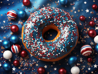 Wall Mural - Red white and blue doughnuts with glaze fresh sweet donuts