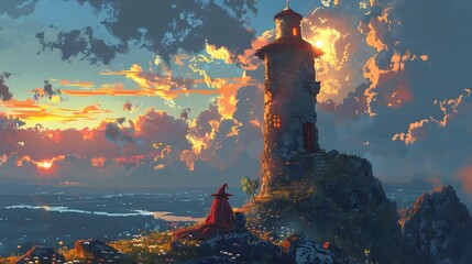 Canvas Print - Lonely Wizard on a Clifftop